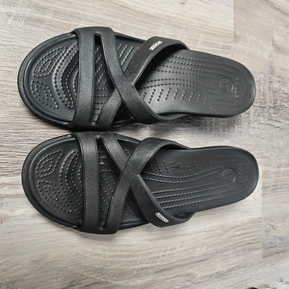 Crocs Women Patricia II Strappy Wedge Sandal Size 11 Black Comfort Gorpcore